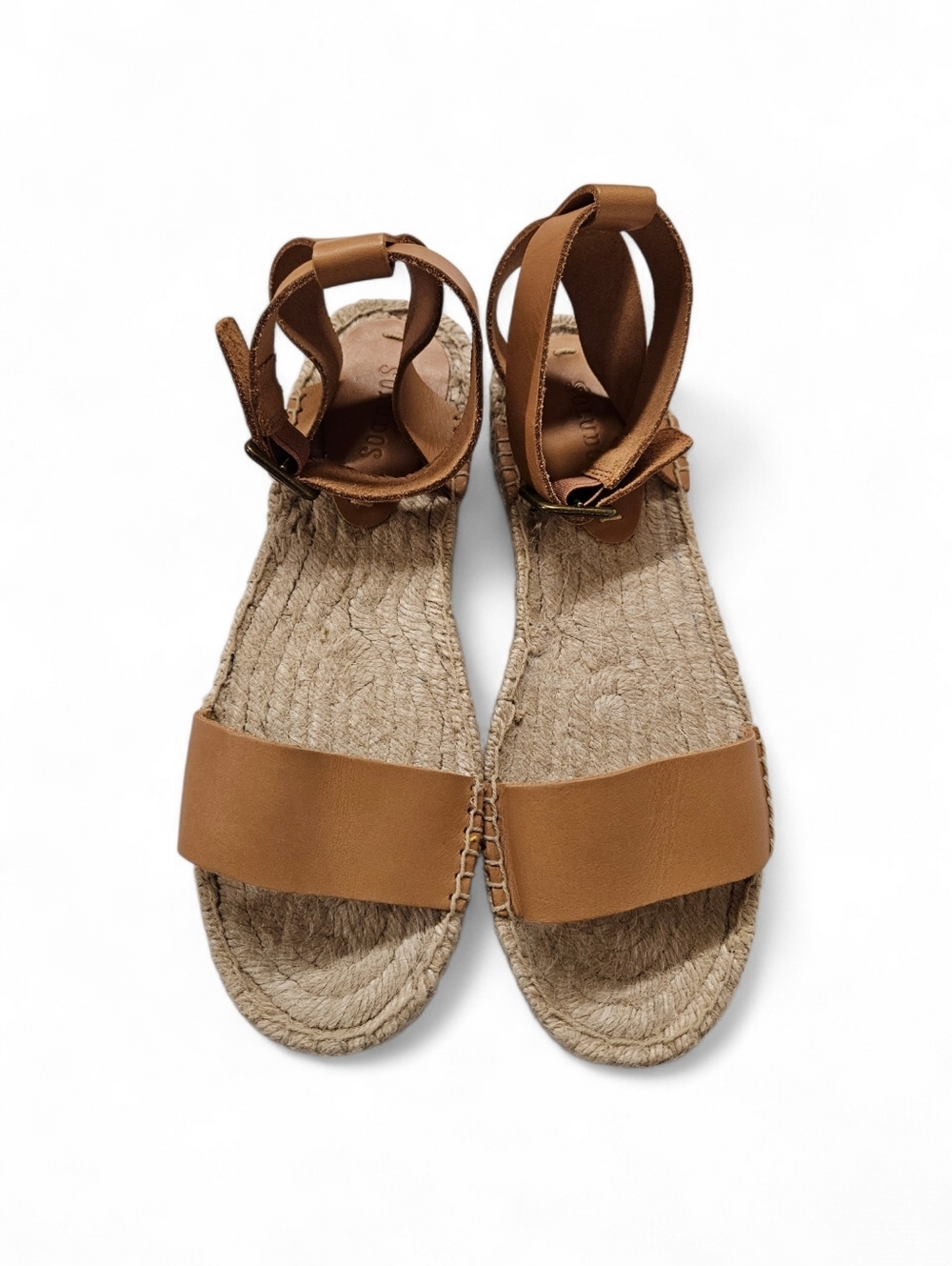 Soludos Cadiz Platform Espadrille Sandal In Tan Leather And Cream Size 8.5 - Picture 2 of 11